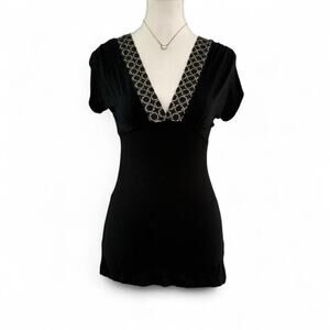 Bui Yah Kah Y2K Vintage Baby Doll V Neck Slight Open Back Neck Tie Short Size S